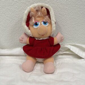 VINTAGE 1987 Henson Collectible Baby Miss Piggy Plush Muppet 10" Red Dress Hood